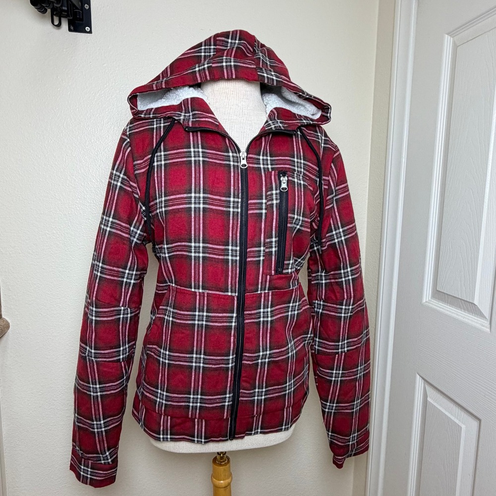 Cold Culture Red Plaid Flannel Sherpa Lined Hooded Jacket CCJKT027H Medium NWT